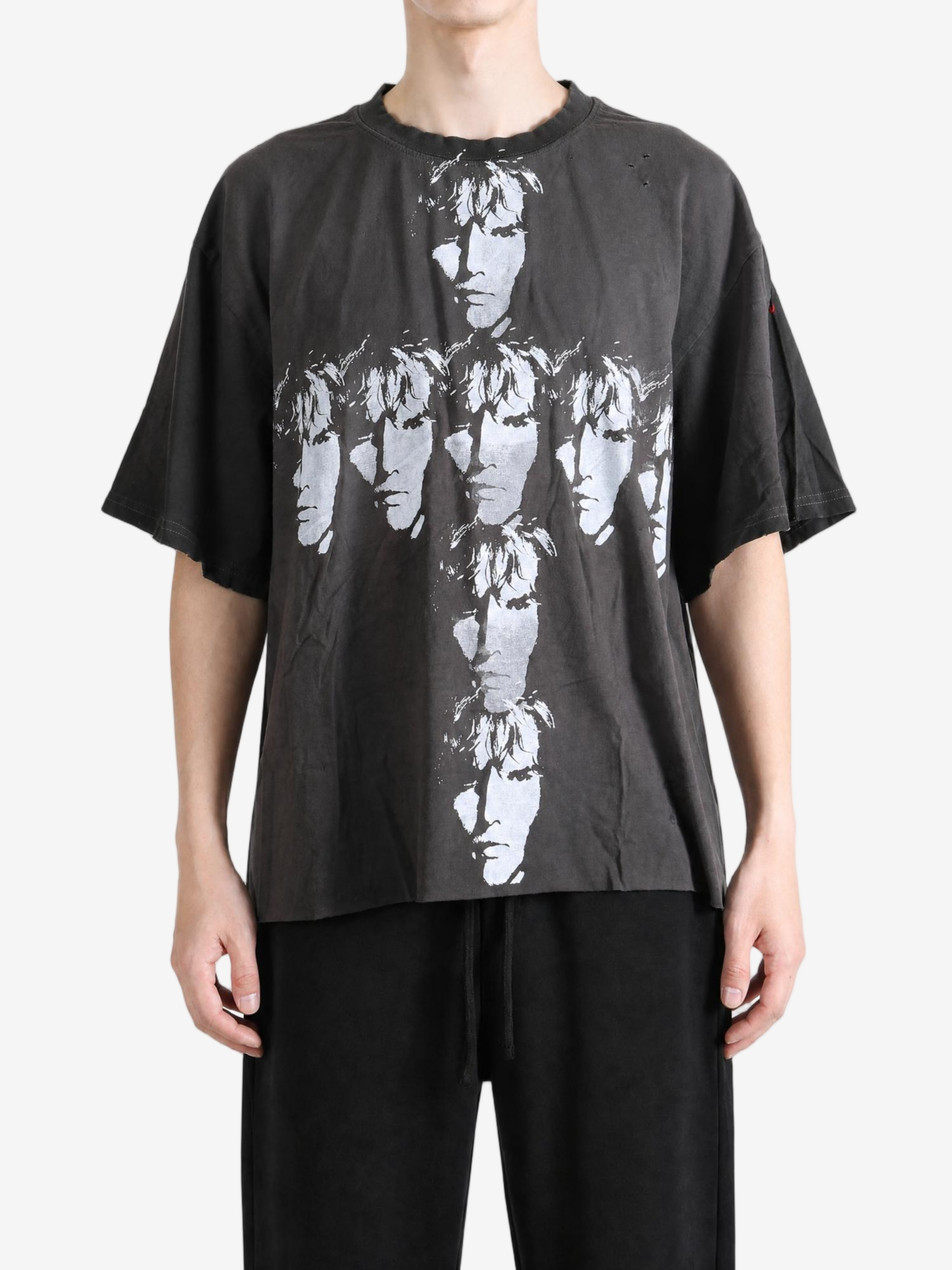 Black t-shirt, full body view