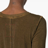 Close up of brown tops, showing texture of the viscose and elastane fabric