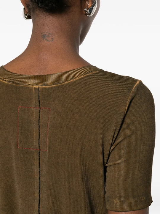 Close up of brown tops, showing texture of the viscose and elastane fabric