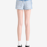 Blue shorts, full body view