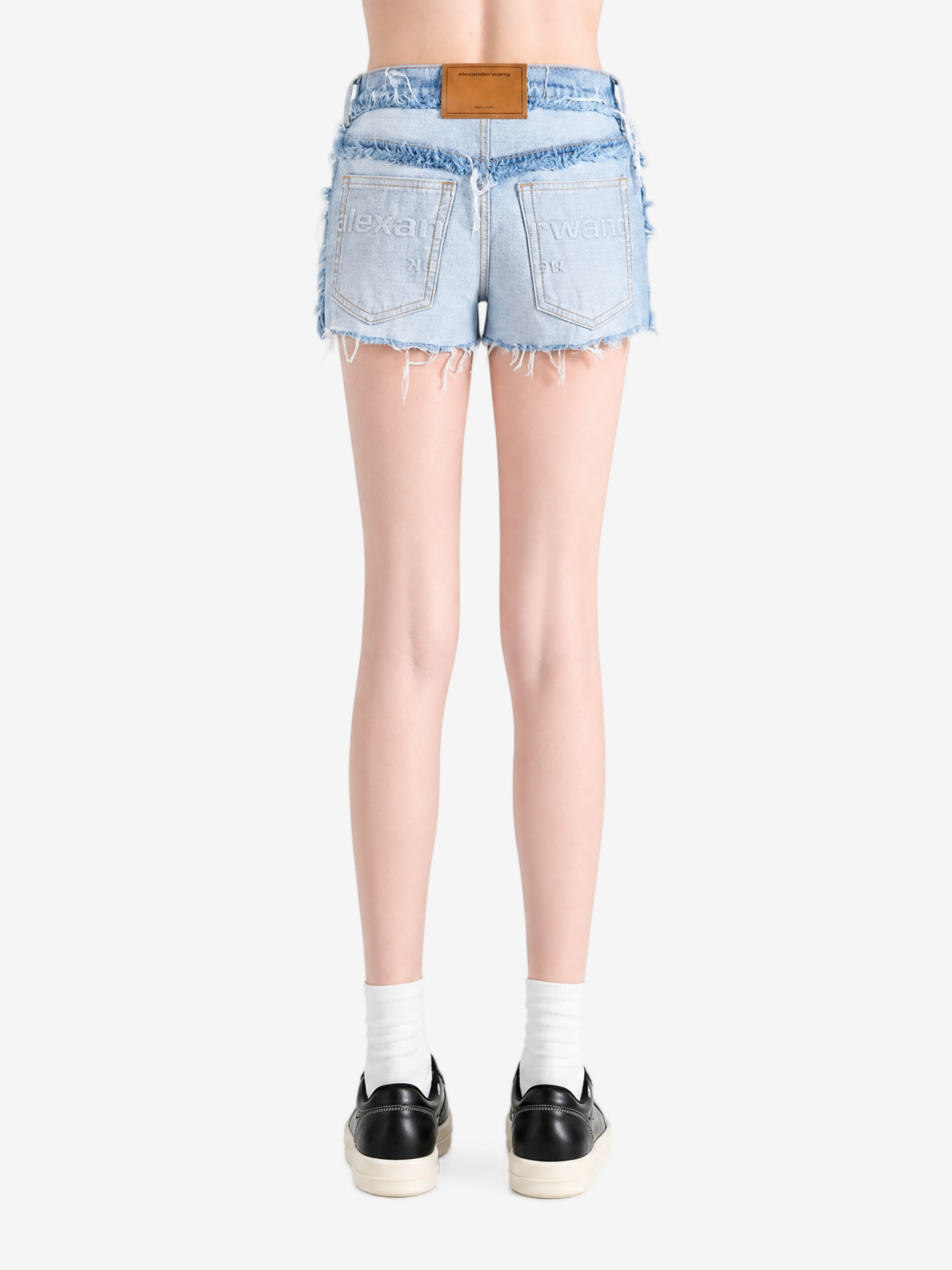 Blue shorts, full body view