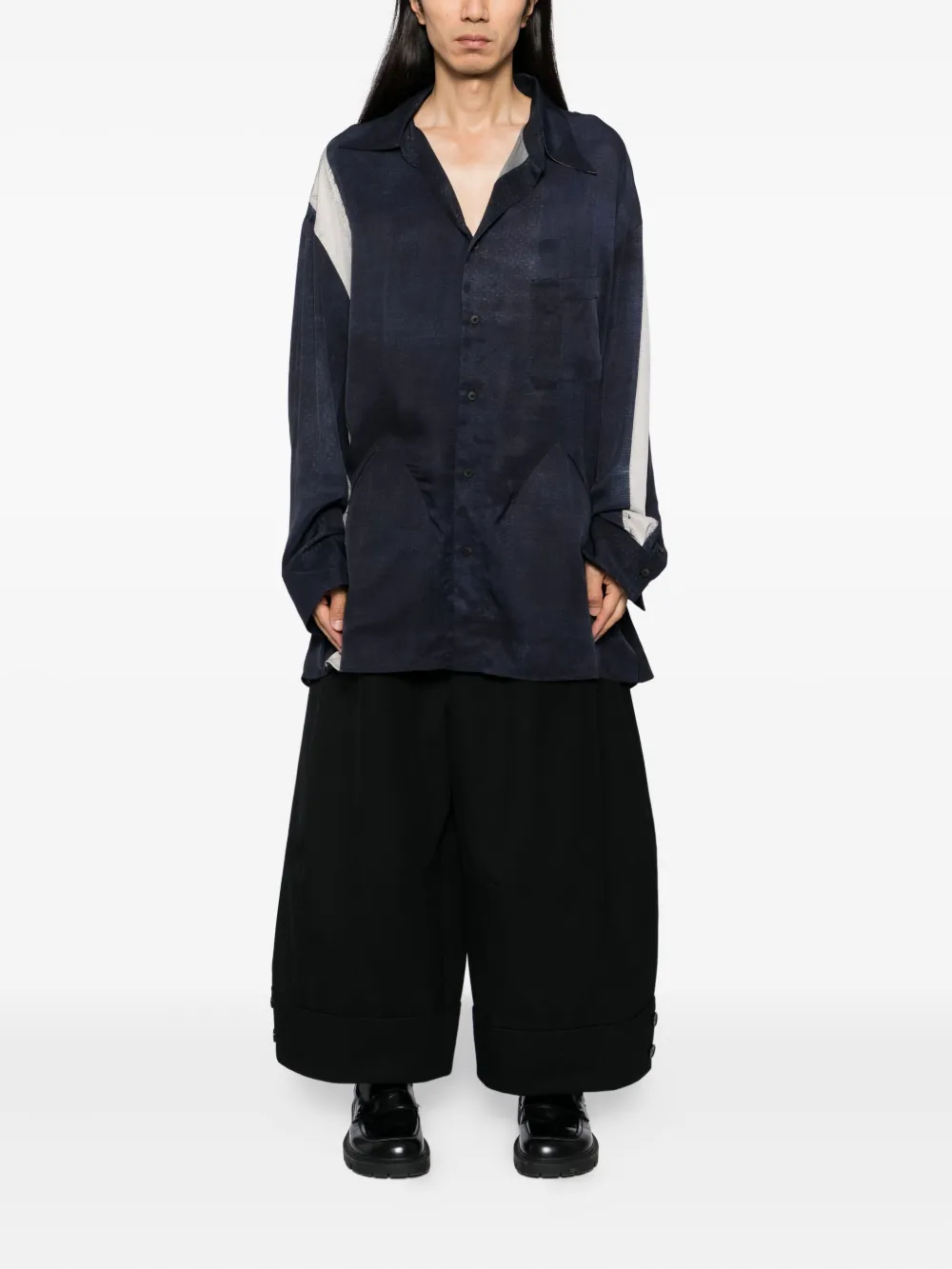 Blue shirt, full body view