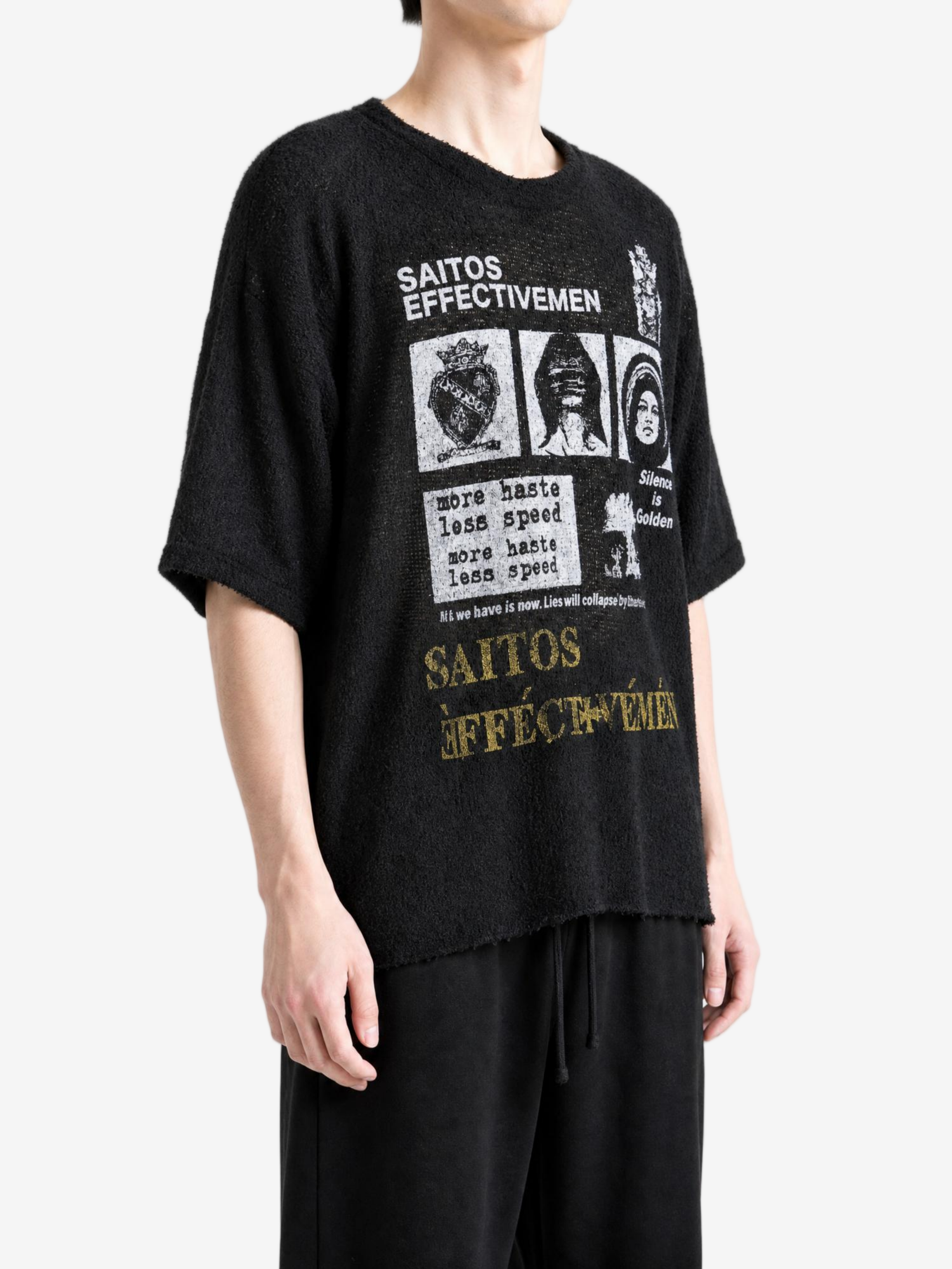 Black t-shirt, full body view