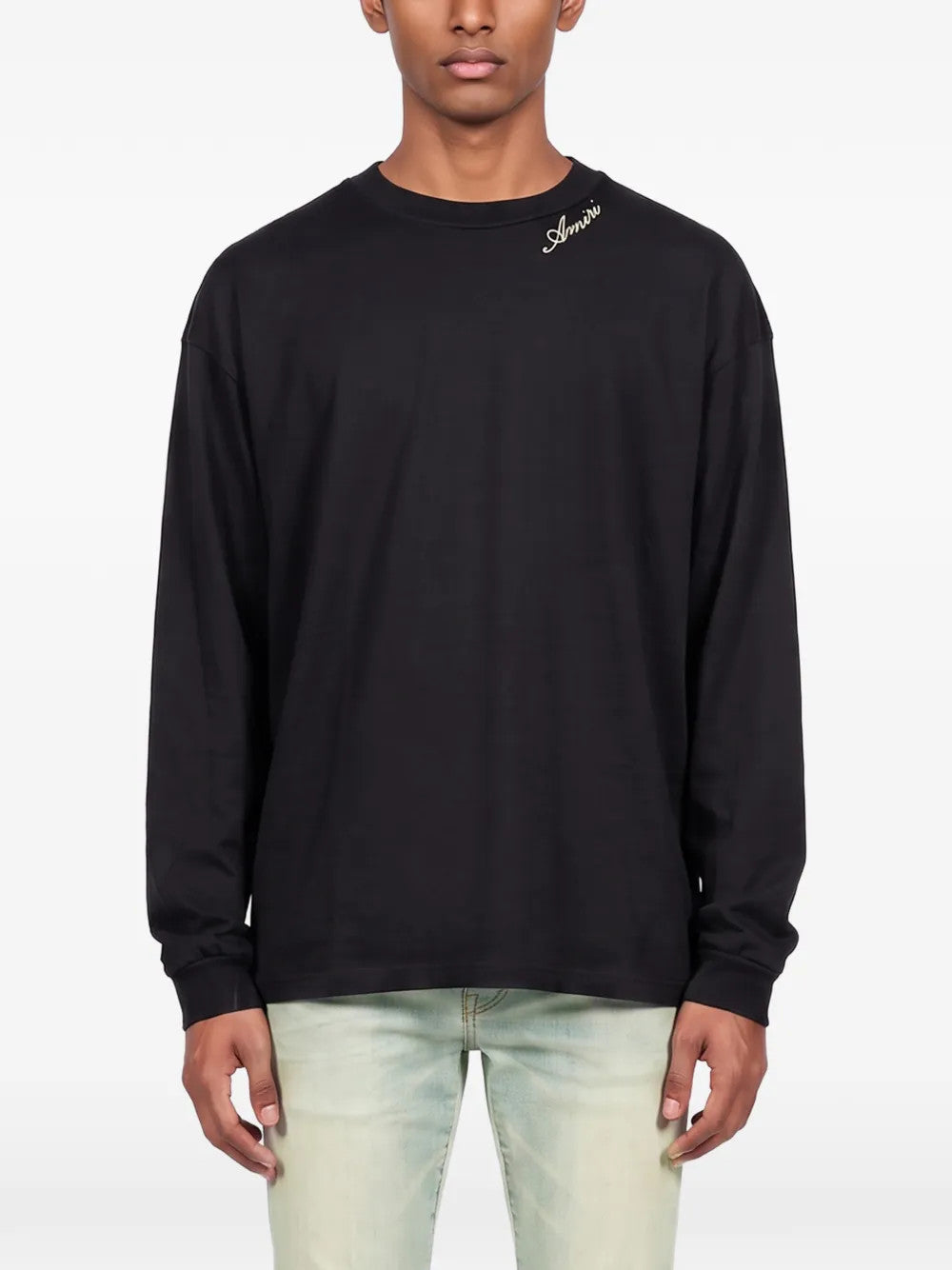 Black t-shirt, full body view