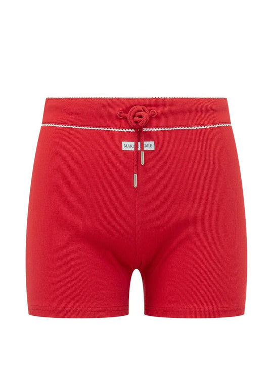 Red shorts, front view