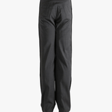 Black pants worn by a person, showing the pants' fit