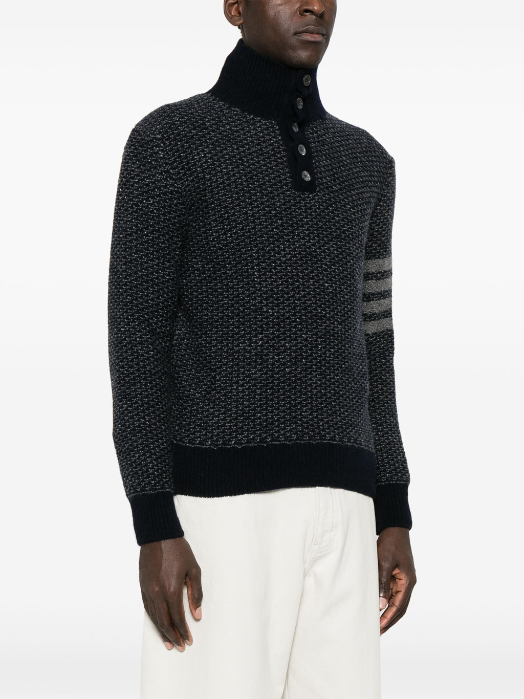 THOM BROWNE - Men Tonal Textured Stitch Funnel Neck Knitwear