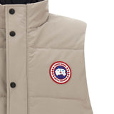 Close up of Tan jacket, showing texture of the 84% polyester/ 16% cotton fabric