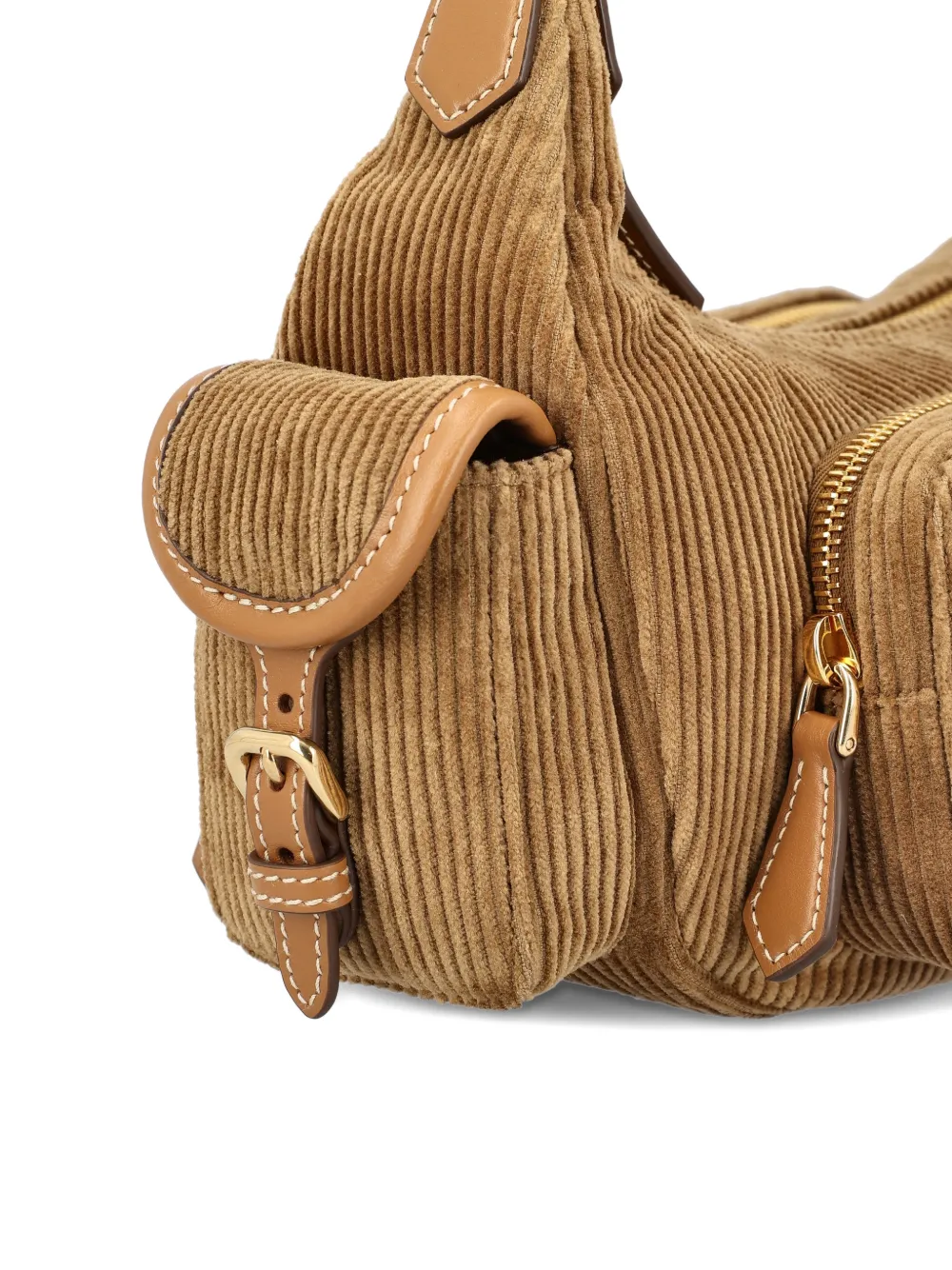 Close up of brown bag, showing texture of the cotton fabric