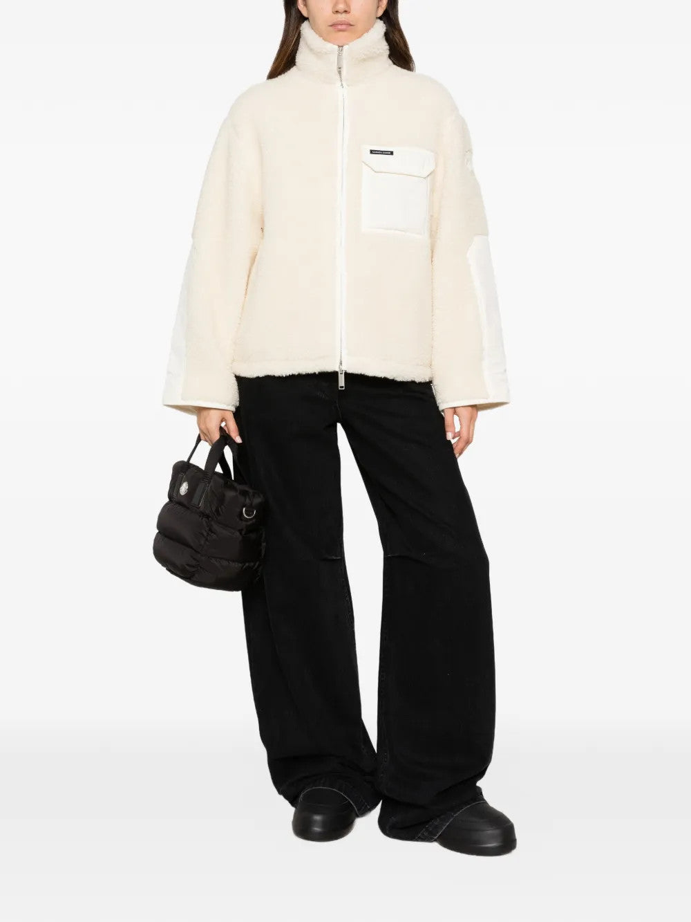 Tan hoodie, full body view