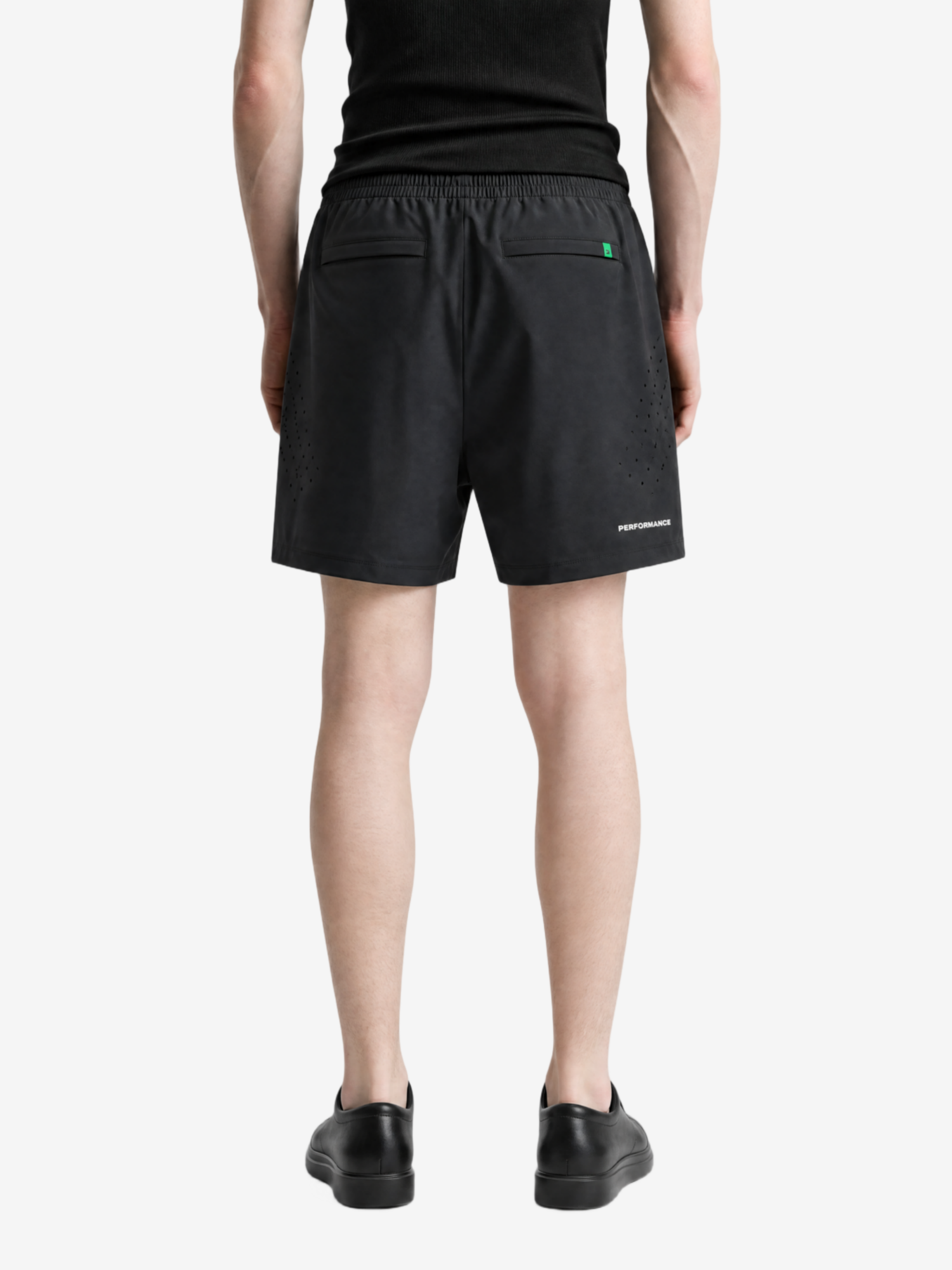Black shorts, full body view