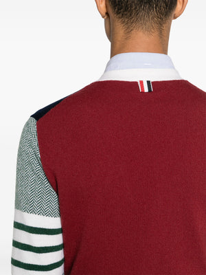 THOM BROWNE - Men Jersey Float Jacquard Classic V Neck Cardigan In Merino Wool