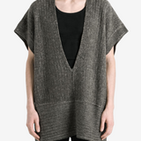 Grey knitwear worn by a person, showing the knitwear fit