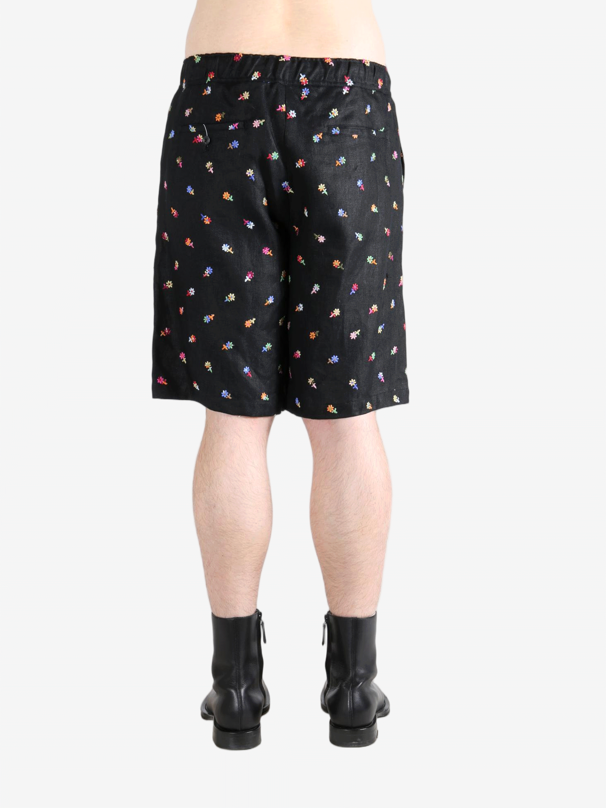 Black short worn by a person, showing the  shorts fit