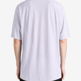 Purple t-shirt, full body view