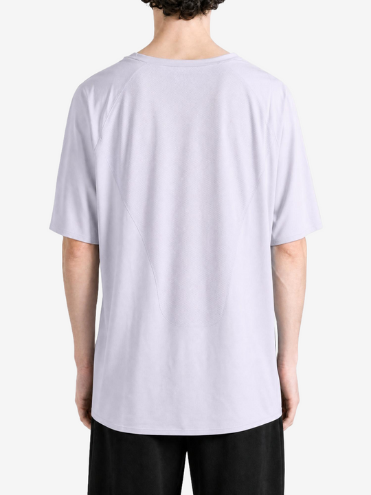 Purple t-shirt, full body view