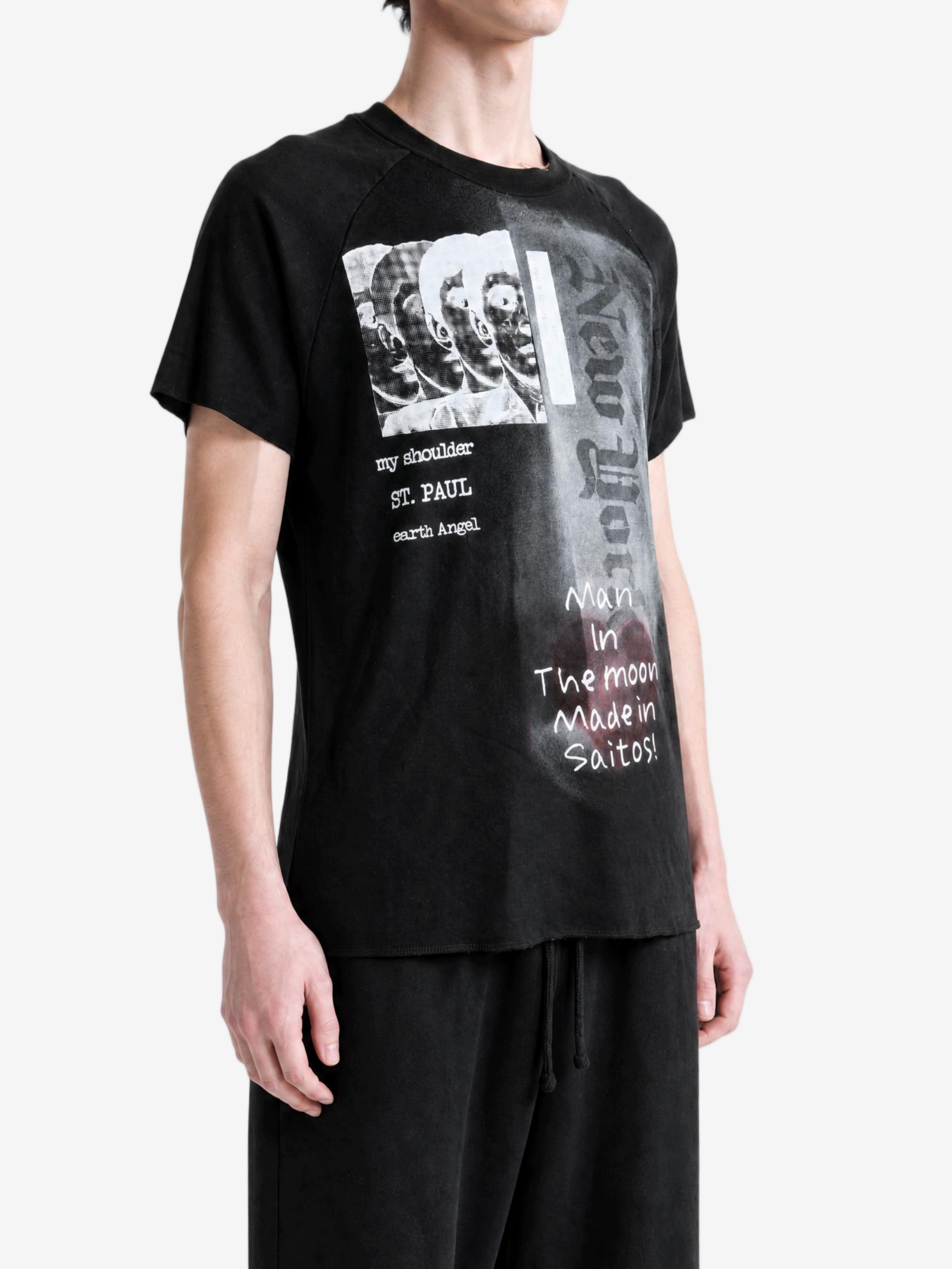 Black t-shirt, full body view