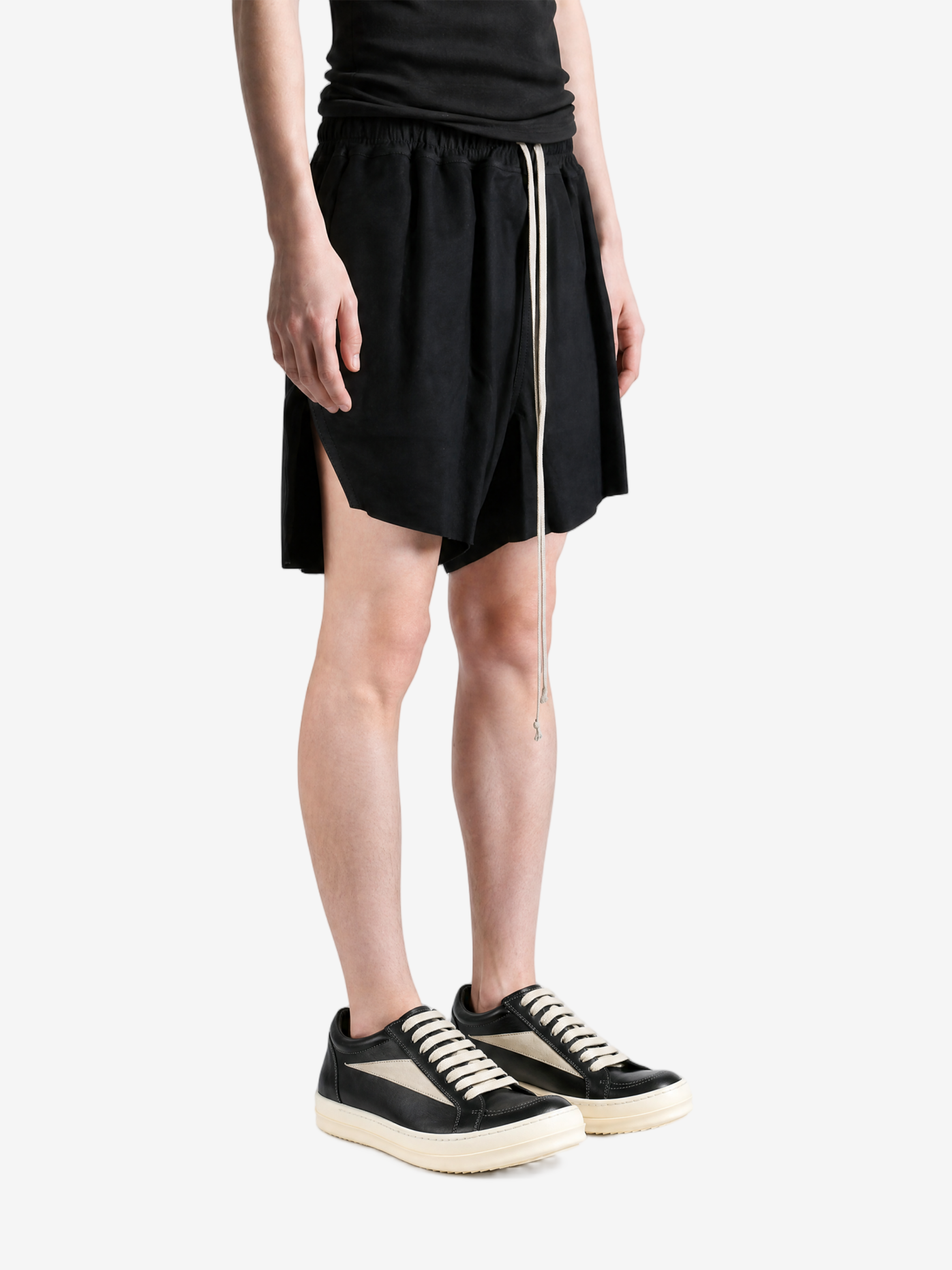 Black shorts, full body view