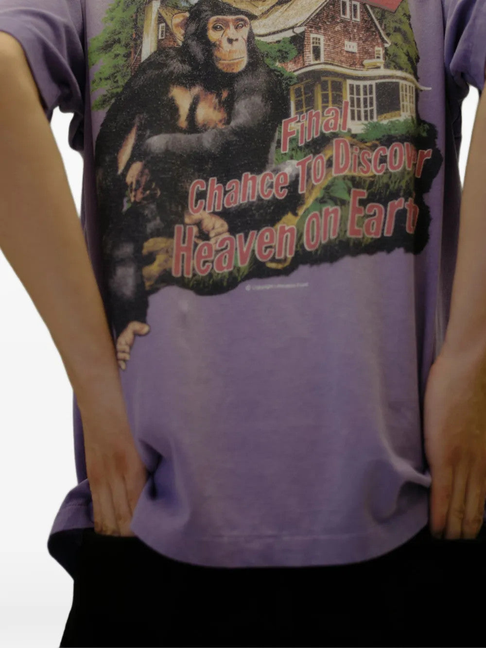 Purple t-shirt worn by a person, showing the t-shirt fit