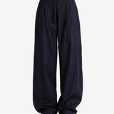 Navy pants, full body view