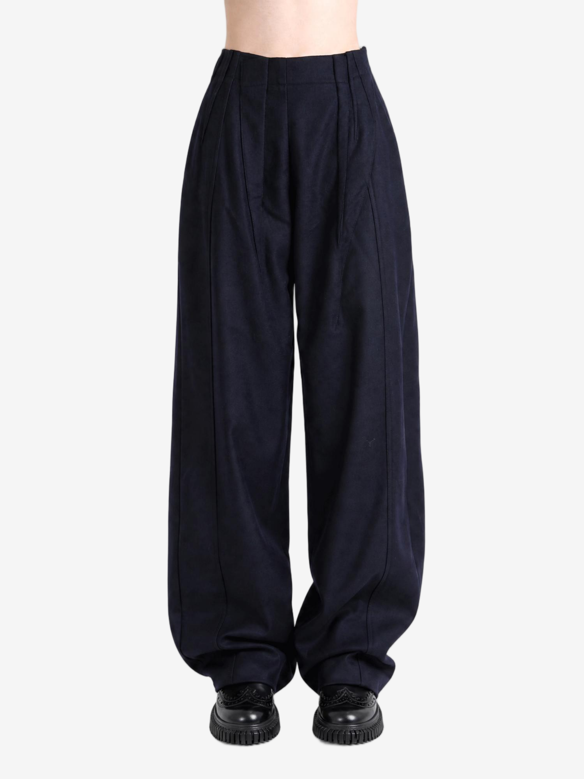 Navy pants, full body view