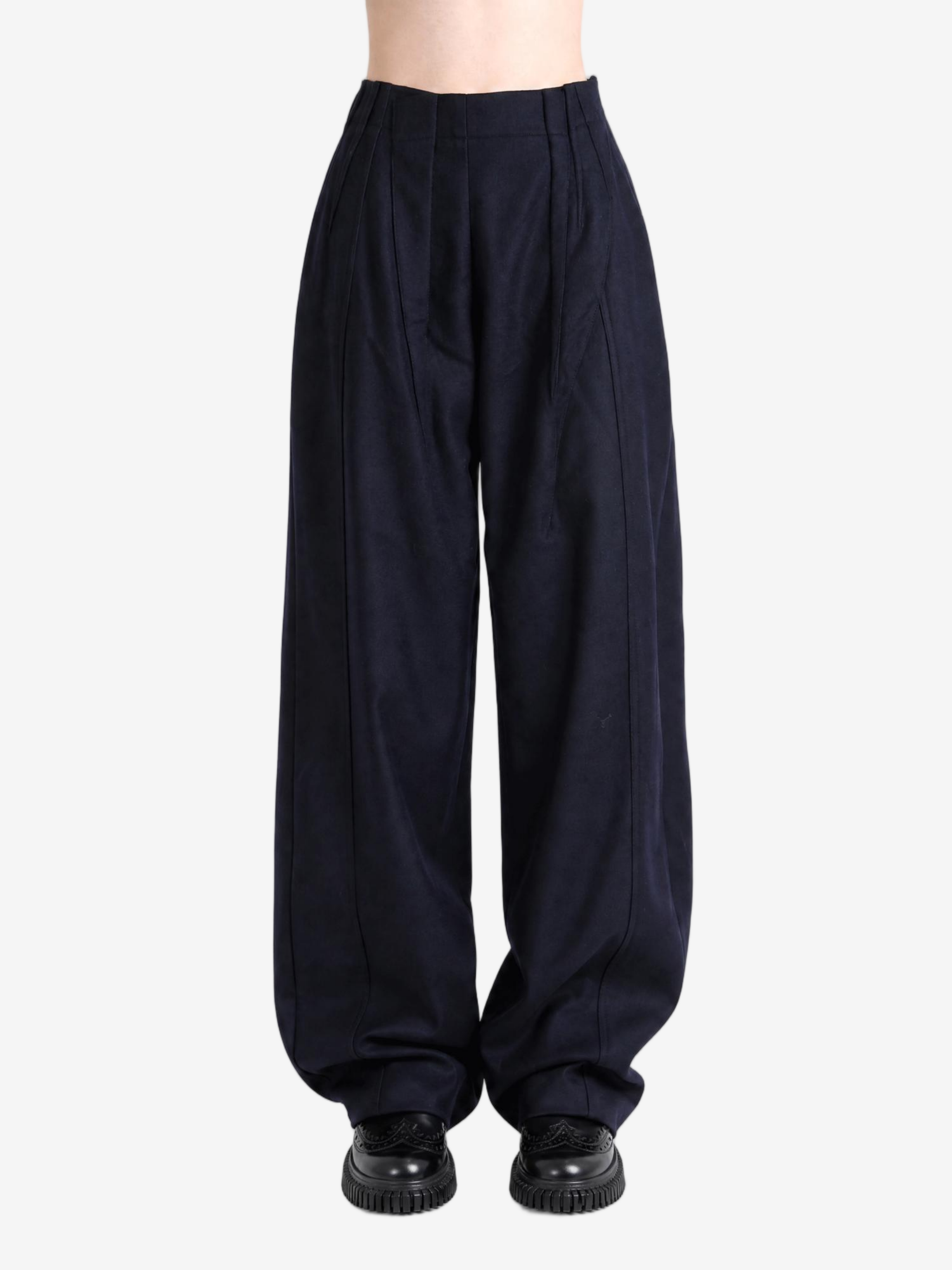 Navy pants, full body view