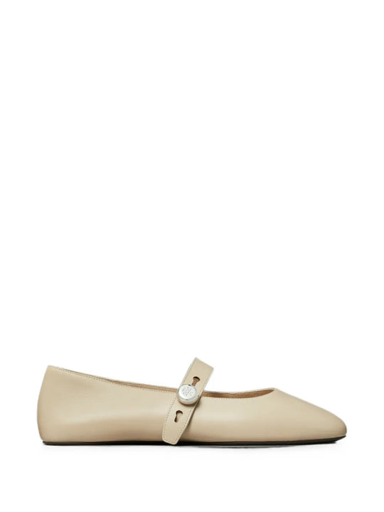 Tan shoes, side view