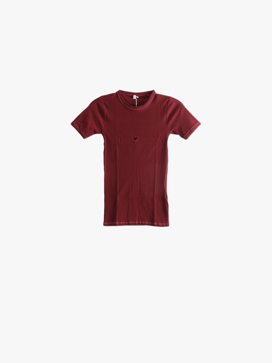 Burgundy t-shirt, front view