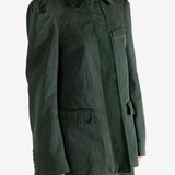 Green jacket worn by a person, showing the jacket's fit