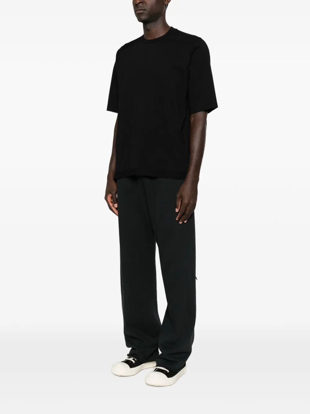 Black t-shirt, full body view