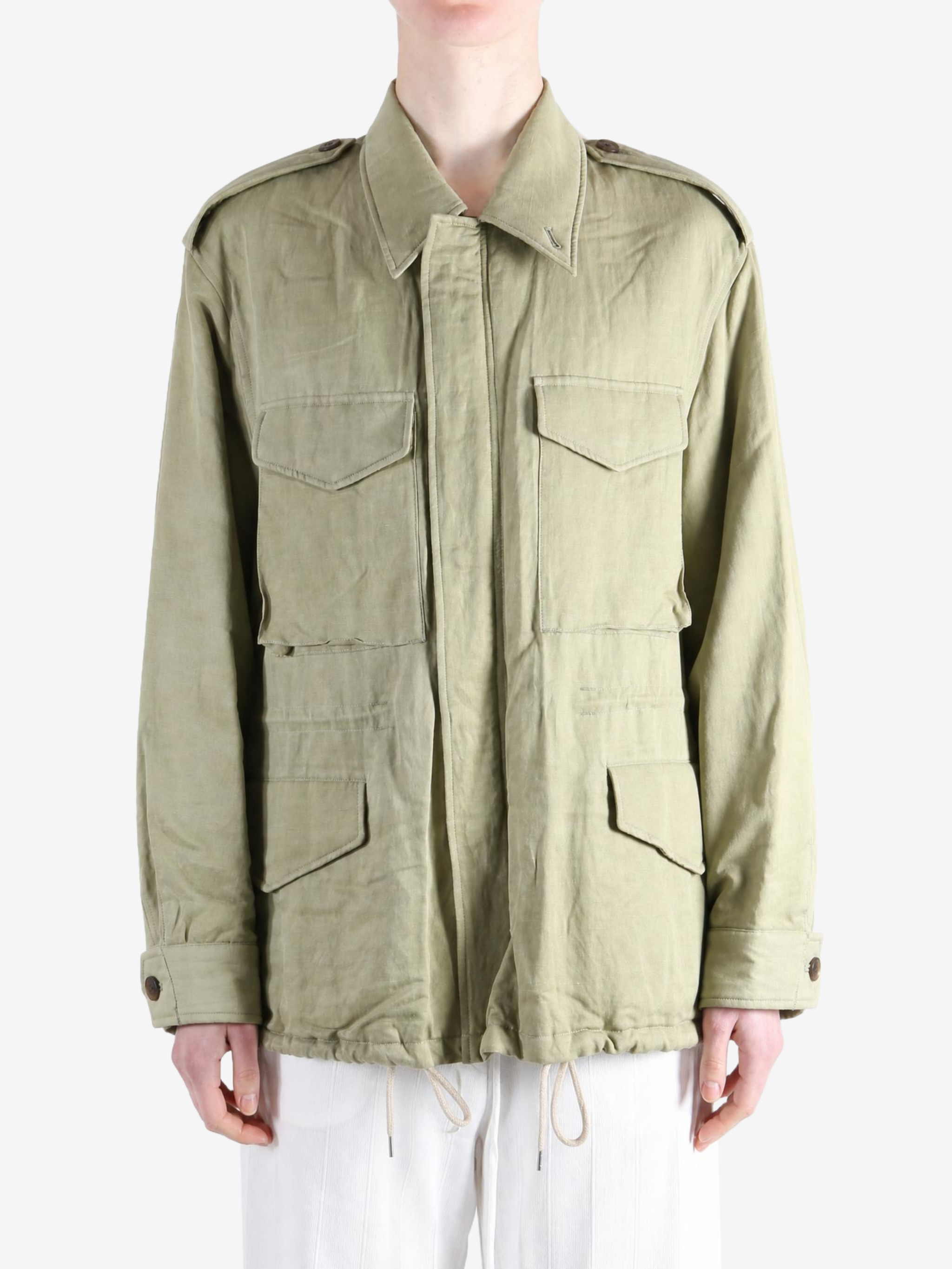 Tan jacket worn by a person, showing the jacket fit