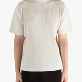 White t-shirt worn by a person, showing the t-shirt's fit