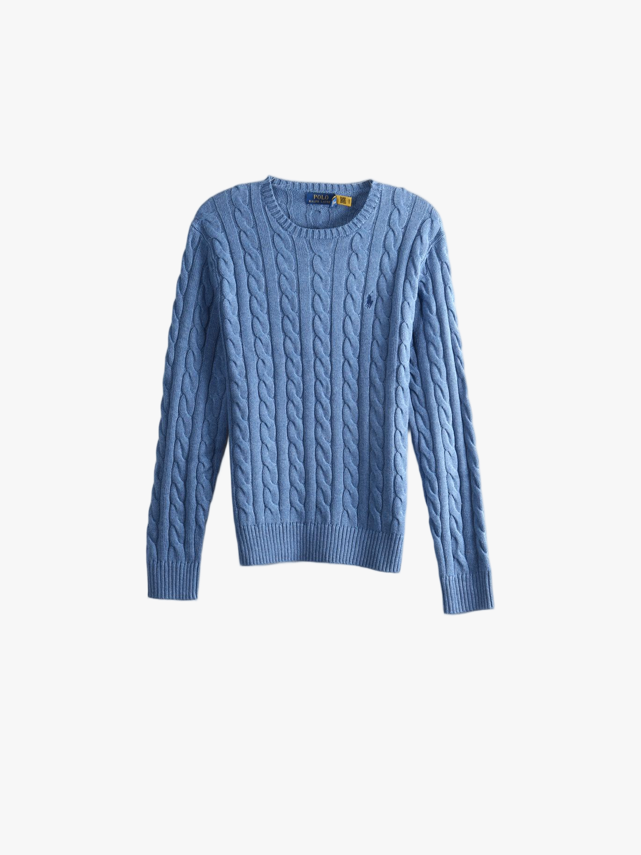 Blue knitwear, front view