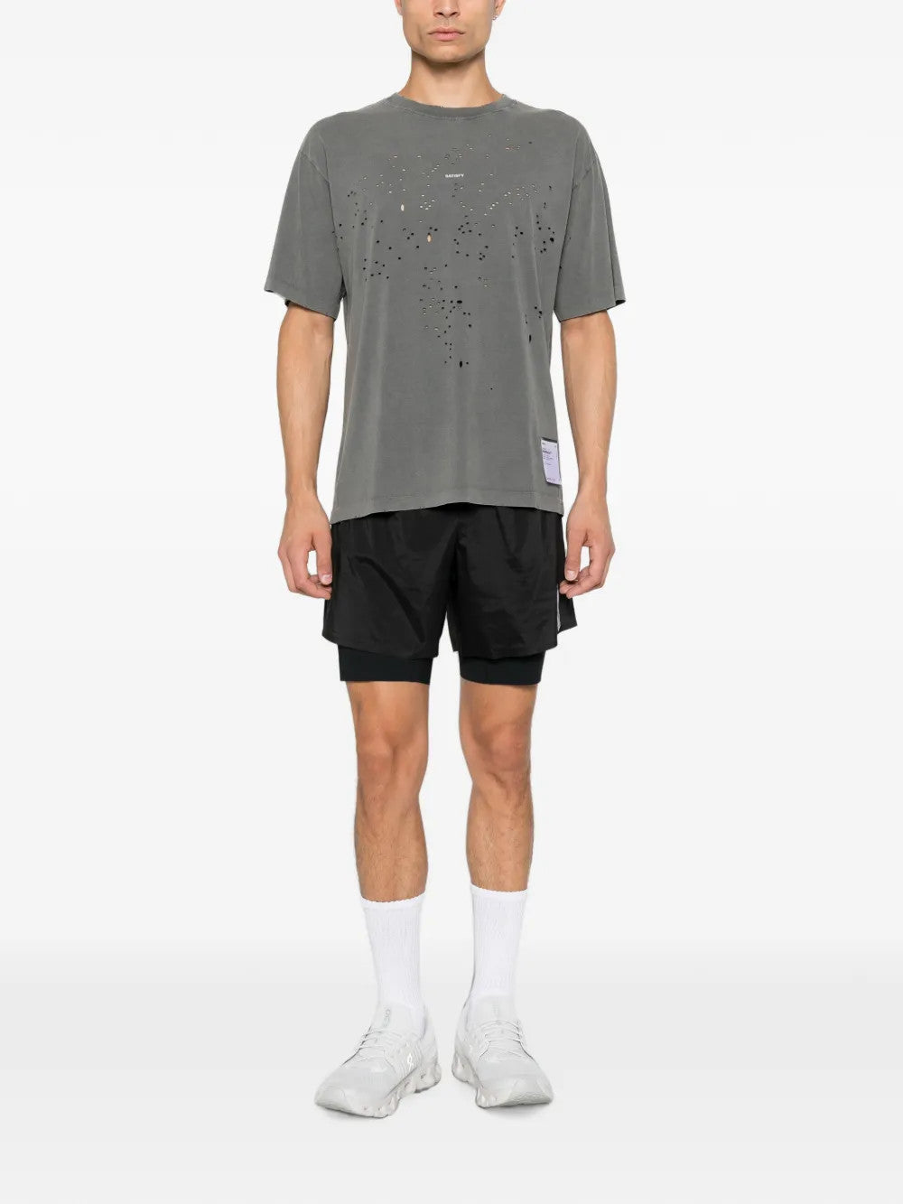 Black shorts, full body view