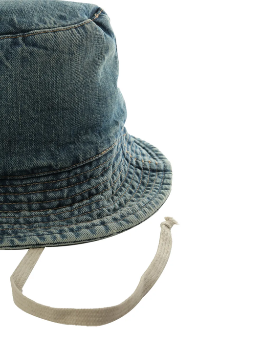 Close up of blue hat, showing texture of the Cotton fabric