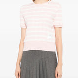 THOM BROWNE - Women Rib Cuff Scallop Edge Stripe Rib Tee