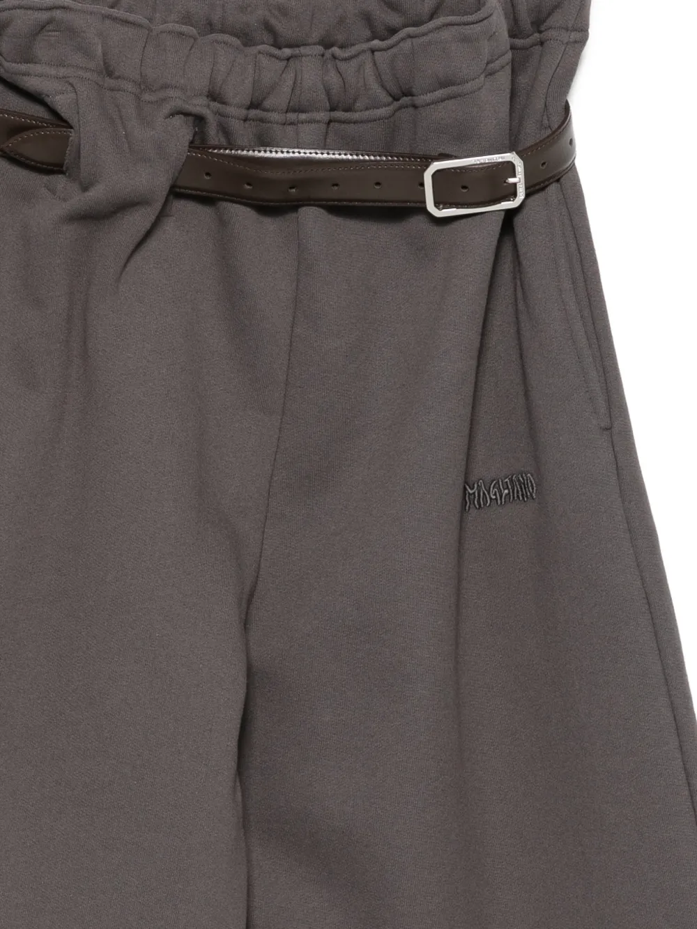 Close up of Brown shorts, showing texture of the 100% leather fabric