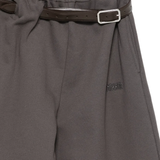 Close up of Brown shorts, showing texture of the 100% leather fabric