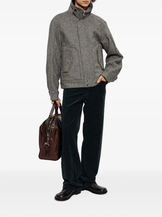 Green pants, full body view
