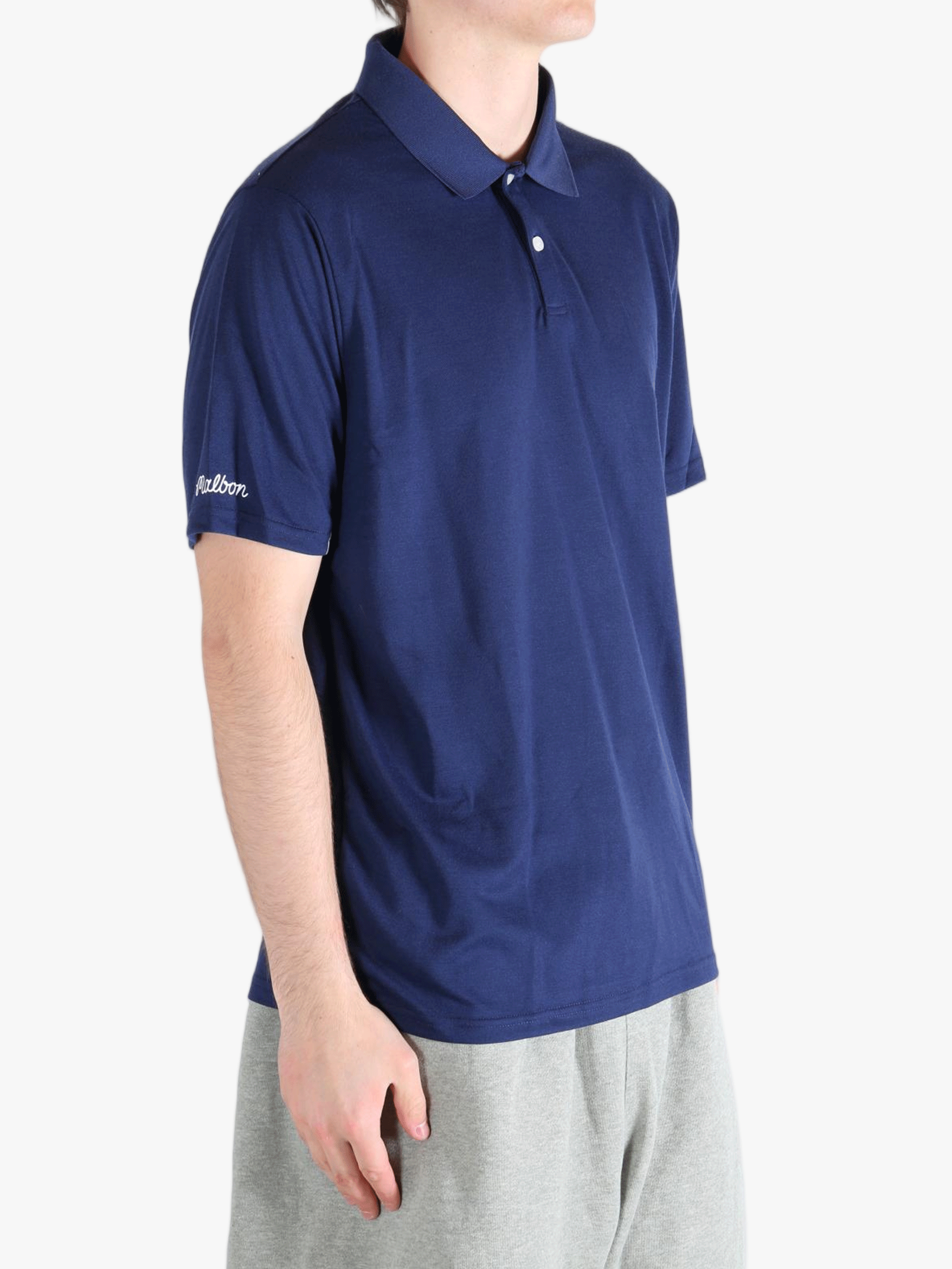 Navy T-shirt  worn by a person, showing the shirt's fit