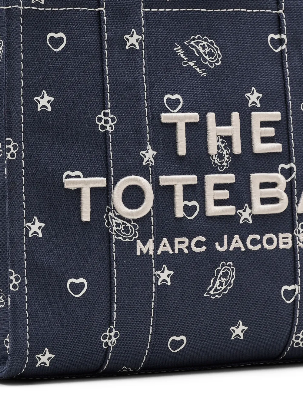 Close up of navy bag,showing texture of the cotton fabric