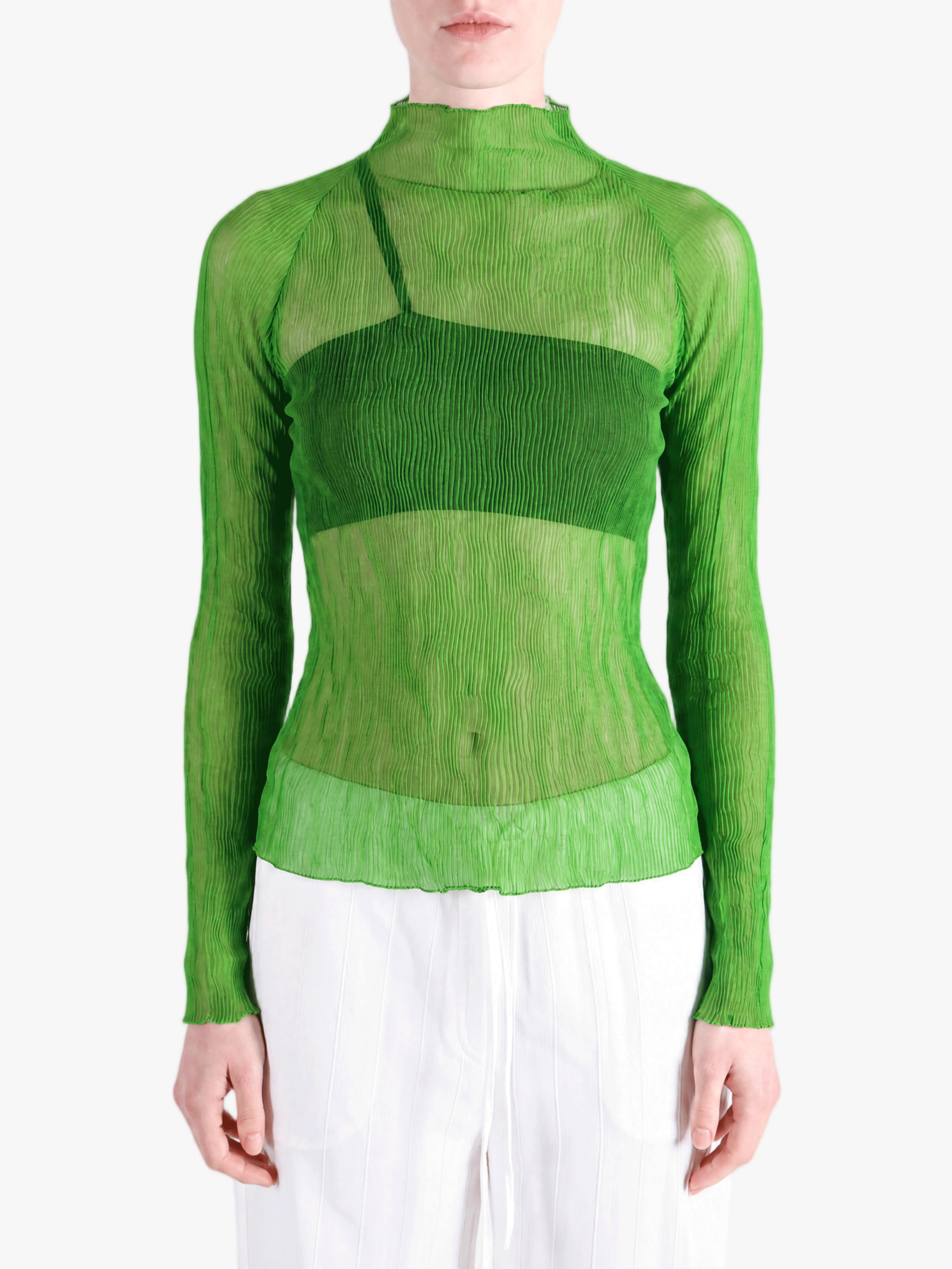 Green shirt worn by a person, showing the shirt fit