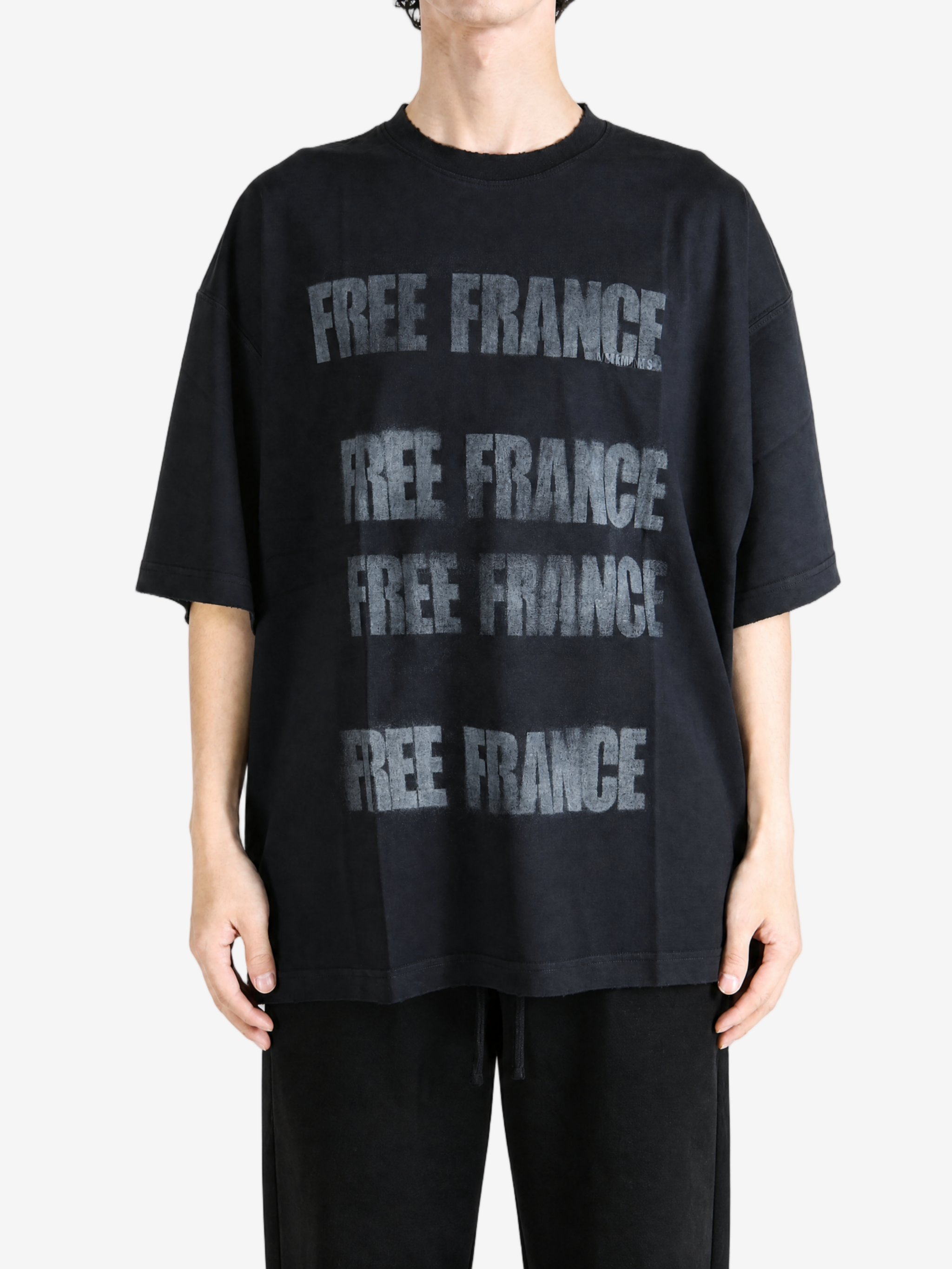 Black t-shirt, full body view