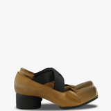 Tan shoes, side view