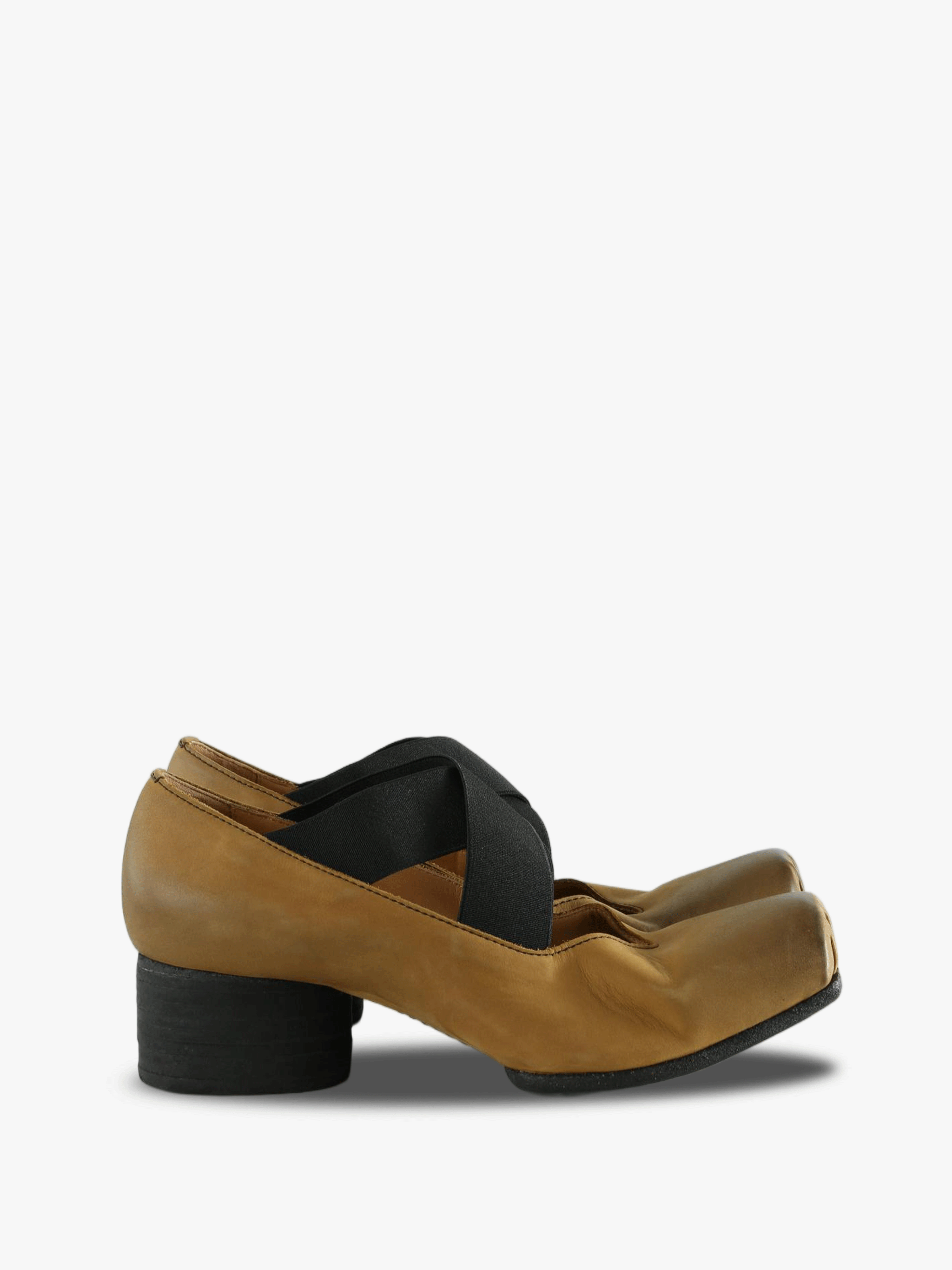 Tan shoes, side view