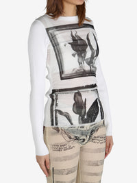 JEAN PAUL GAULTIER - Women Printed Flowers Sheer Long Sleeved Top