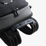 Close up of black bag, showing texture of the polyester fabric