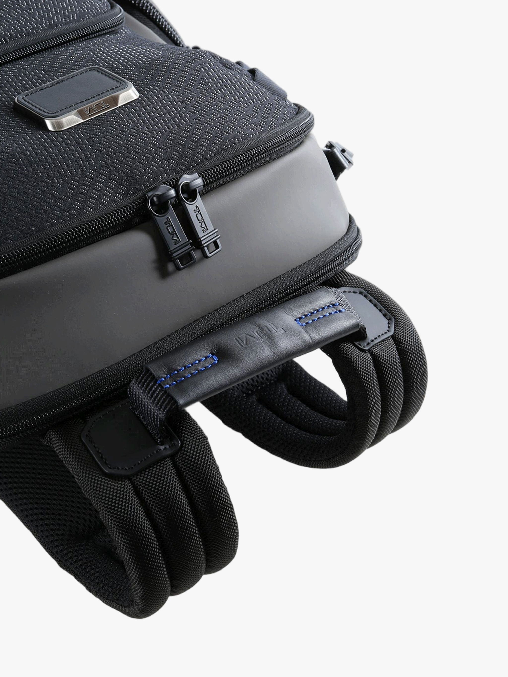 Close up of black bag, showing texture of the polyester fabric