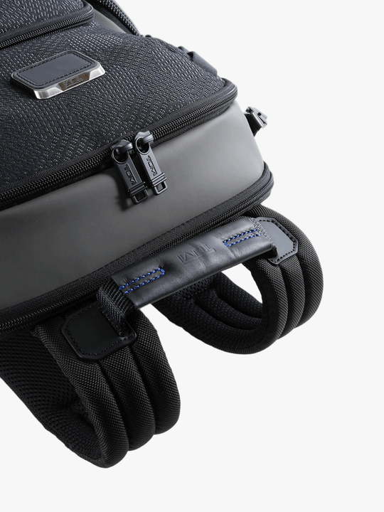 Close up of black bag, showing texture of the polyester fabric