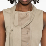 Close up of tan top, showing texture of the Cotton fabric